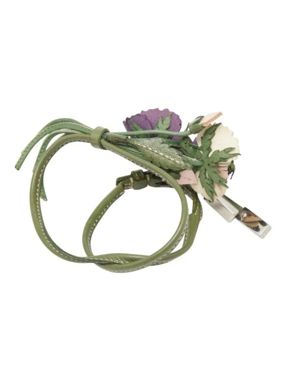 Prada Flower Motif Choker Necklace Bracelet Purple Ivory Green Leather